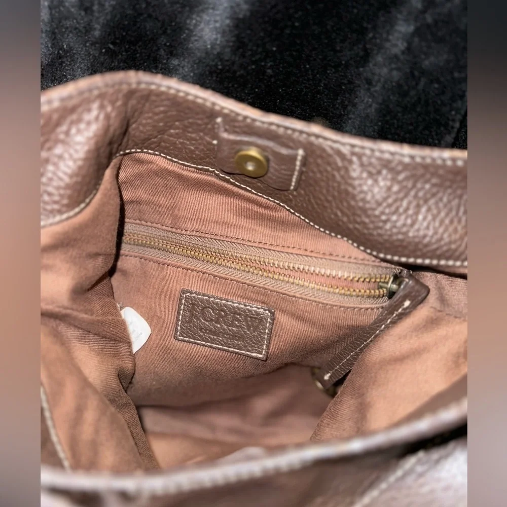 J. Crew Dk Brown Pebble Grain Leather Small Detailed Shoulder Bag